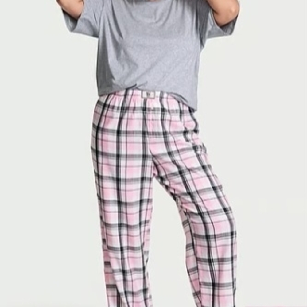 Victoria's Secret Kids Gray Top with Pink Plaid Pajama Pants